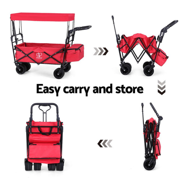 Gardeon Garden Cart with Removable Canopy Red - RnR Galore