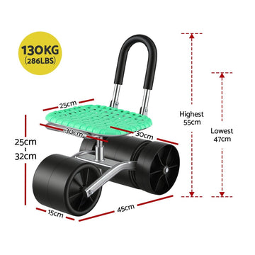Gardeon Gardening Cart with 360° Swivel Seat | Rolling Work Seat with Adjustable Height & All - Terrain Wheels | 130KG Capacity Heavy Duty Garden Scooter for Back Pain Relief & Vehicle Detailing | Foldable Backrest & Ventilated Seat, Green - RnR Galore
