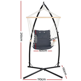 Gardeon Hammock Chair with Steel Stand Armrest Outdoor Hanging Grey - RnR Galore