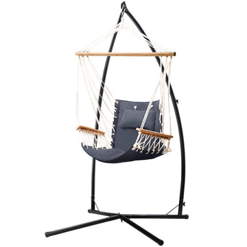 Gardeon Hammock Chair with Steel Stand Armrest Outdoor Hanging Grey - RnR Galore