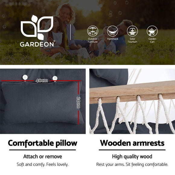 Gardeon Hammock Chair with Steel Stand Armrest Outdoor Hanging Grey - RnR Galore