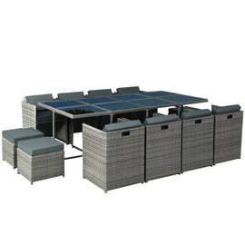 Gardeon Outdoor Dining Set 13 Piece Wicker Table Chairs Setting Grey - RnR Galore