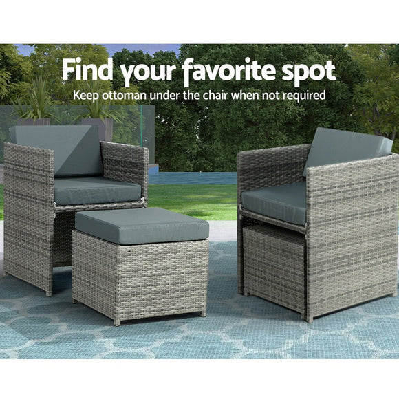 Gardeon Outdoor Dining Set 13 Piece Wicker Table Chairs Setting Grey - RnR Galore