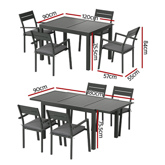 Gardeon Outdoor Dining Set 5 Piece Aluminum Extendable Table Setting Black - RnR Galore
