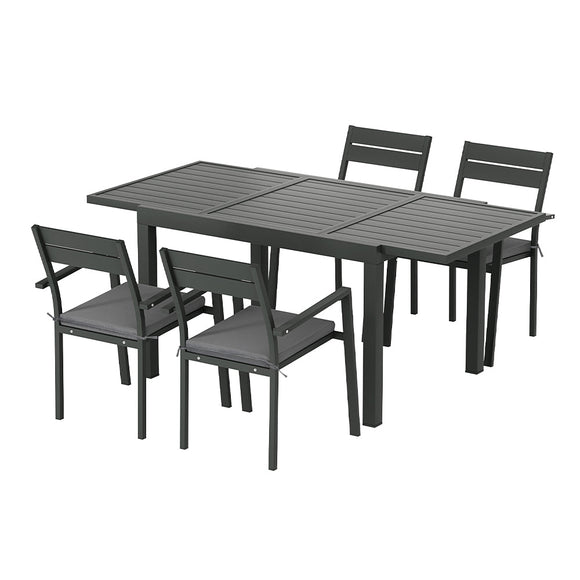 Gardeon Outdoor Dining Set 5 Piece Aluminum Extendable Table Setting Black - RnR Galore