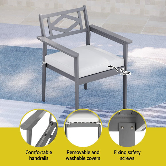 Gardeon Outdoor Dining Set 5 Piece Wooden Table Chairs Setting Grey - RnR Galore