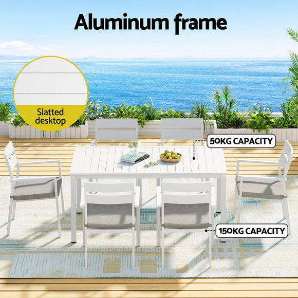 Gardeon Outdoor Dining Set 7 Piece Aluminum Table Chairs Setting White - RnR Galore