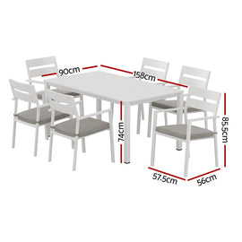 Gardeon Outdoor Dining Set 7 Piece Aluminum Table Chairs Setting White - RnR Galore