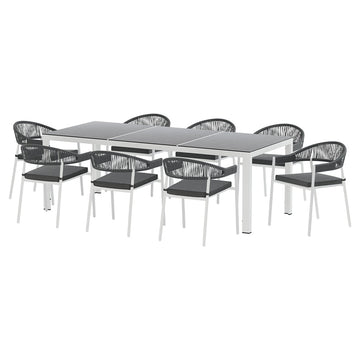 Gardeon Outdoor Dining Set 9 Piece Steel Table Chairs Setting White - RnR Galore