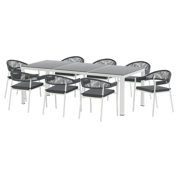 Gardeon Outdoor Dining Set 9 Piece Steel Table Chairs Setting White - RnR Galore