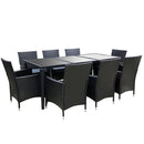 Gardeon Outdoor Dining Set 9 Piece Wicker Lounge Setting Black - RnR Galore