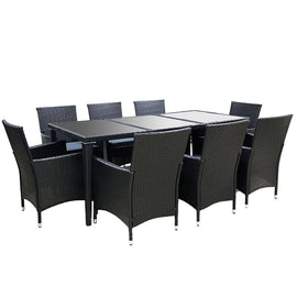 Gardeon Outdoor Dining Set 9 Piece Wicker Lounge Setting Black - RnR Galore