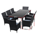 Gardeon Outdoor Dining Set 9 Piece Wicker Lounge Setting Black - RnR Galore