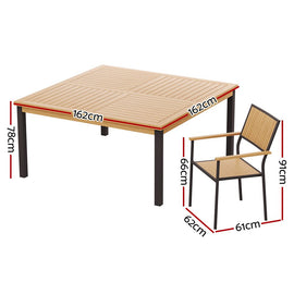 Gardeon Outdoor Dining Set 9 Piece Wooden Table Chairs Setting - RnR Galore