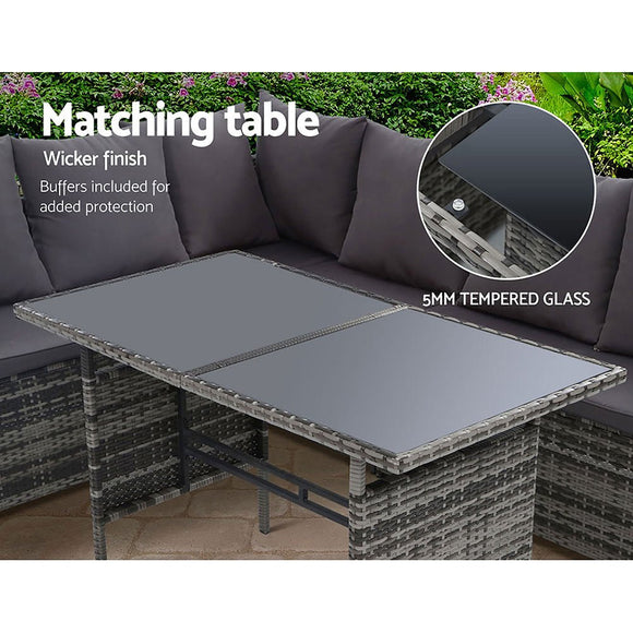 Gardeon Outdoor Dining Set Sofa Lounge Setting Chairs Table Ottoman Grey Cover - RnR Galore