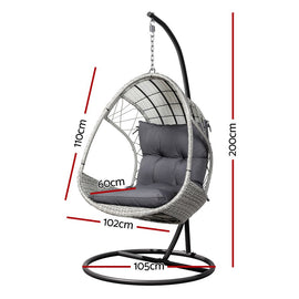 Gardeon Outdoor Egg Swing Chair Wicker Furniture Pod Stand Armrest Light Grey - RnR Galore