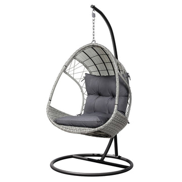 Gardeon Outdoor Egg Swing Chair Wicker Furniture Pod Stand Armrest Light Grey - RnR Galore
