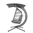 Gardeon Outdoor Egg Swing Chair Wicker Furniture Pod Stand Canopy 2 Seater Grey - RnR Galore