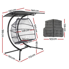 Gardeon Outdoor Egg Swing Chair Wicker Furniture Pod Stand Canopy 2 Seater Grey - RnR Galore