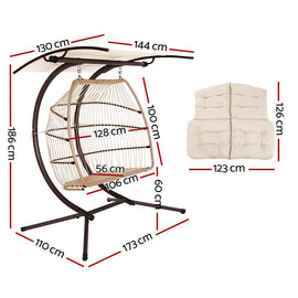 Gardeon Outdoor Egg Swing Chair Wicker Furniture Pod Stand Canopy 2 Seater Latte - RnR Galore