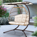 Gardeon Outdoor Egg Swing Chair Wicker Furniture Pod Stand Canopy 2 Seater Latte - RnR Galore