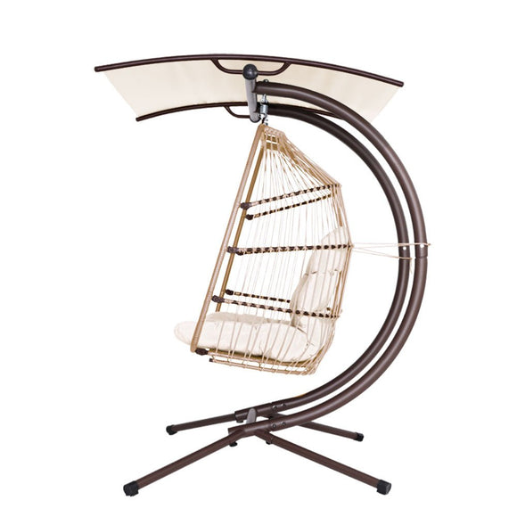 Gardeon Outdoor Egg Swing Chair Wicker Furniture Pod Stand Canopy 2 Seater Latte - RnR Galore