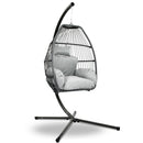 Gardeon Outdoor Egg Swing Chair Wicker Rope Furniture Pod Stand Cushion Grey - RnR Galore