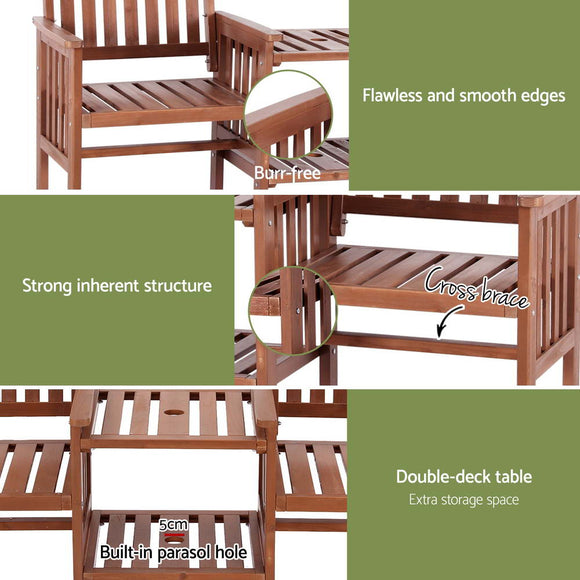 Gardeon Outdoor Garden Bench Loveseat Wooden Table Chairs Patio Furniture Brown - RnR Galore