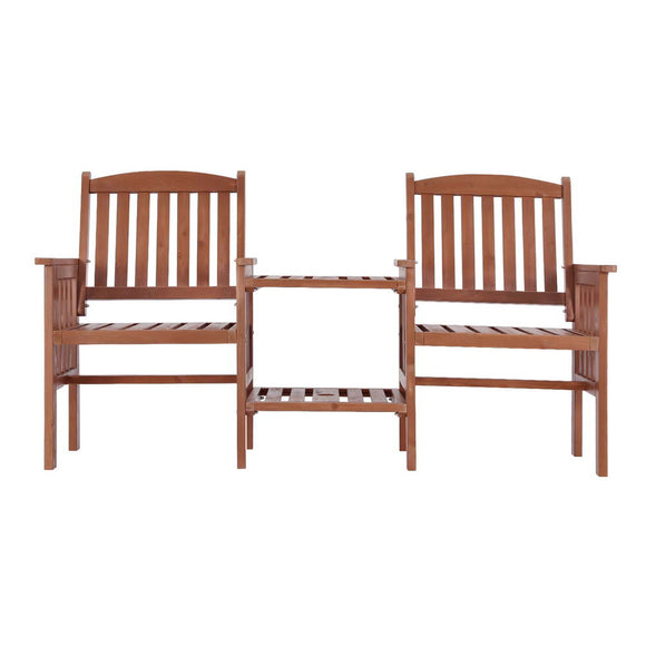 Gardeon Outdoor Garden Bench Loveseat Wooden Table Chairs Patio Furniture Brown - RnR Galore