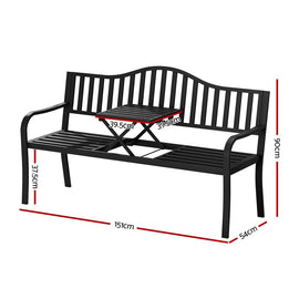 Gardeon Outdoor Garden Bench Seat Loveseat Steel Foldable Table Patio Furniture Black - RnR Galore
