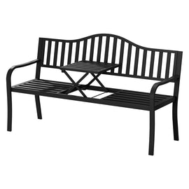 Gardeon Outdoor Garden Bench Seat Loveseat Steel Foldable Table Patio Furniture Black - RnR Galore