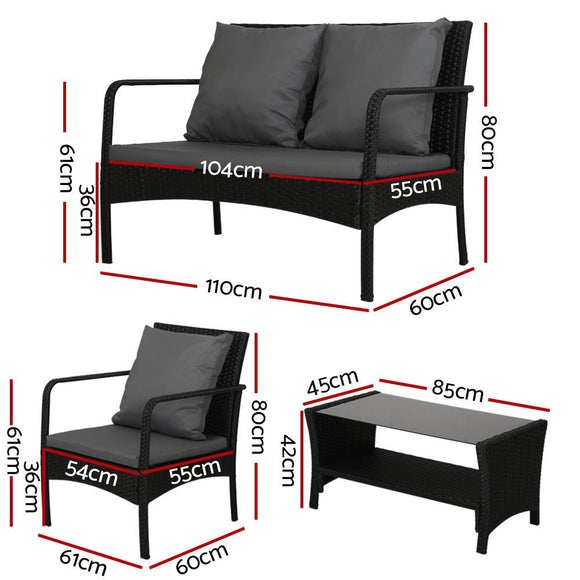 Gardeon Outdoor Sofa Set Lounge Setting Wicker Table and Chairs Garden Patio Furniture - RnR Galore