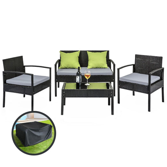 Gardeon Outdoor Sofa Set Wicker Lounge Setting Table and Chairs Storage Cover - RnR Galore