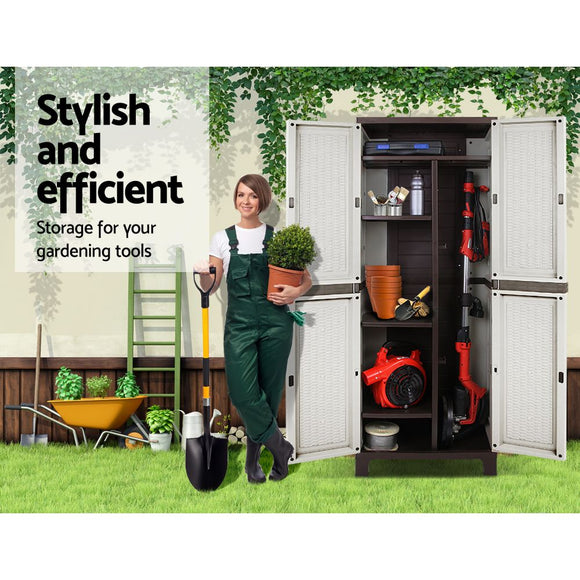 Gardeon Outdoor Storage Cabinet Box 173cm Lockable Cupboard Sheds Adjustable Rattan Beige - RnR Galore