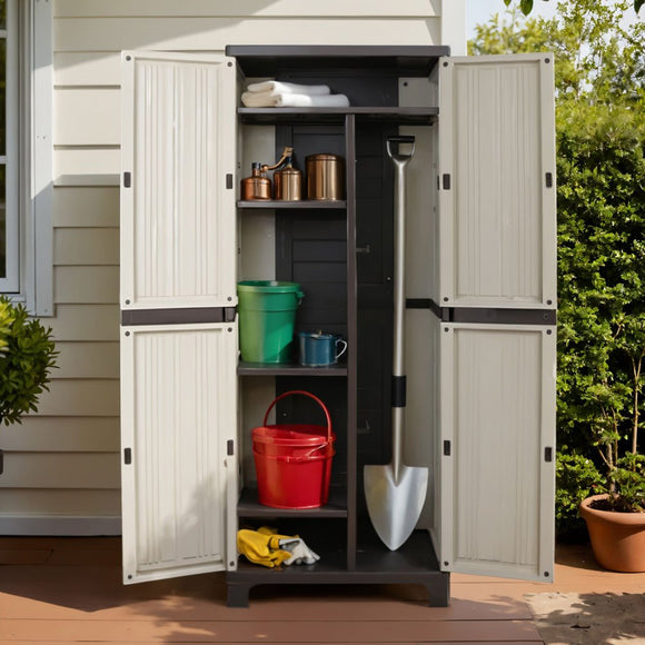 Gardeon Outdoor Storage Cabinet Box 173cm Lockable Cupboard Sheds Garage Adjustable Beige - RnR Galore