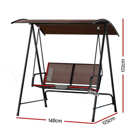 Gardeon Outdoor Swing Chair Garden Bench Furniture Canopy 2 Seater Brown - RnR Galore