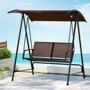 Gardeon Outdoor Swing Chair Garden Bench Furniture Canopy 2 Seater Brown - RnR Galore