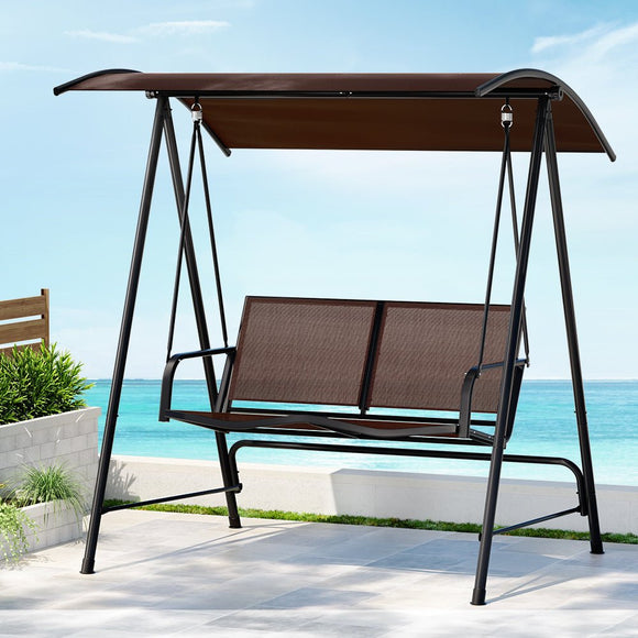 Gardeon Outdoor Swing Chair Garden Bench Furniture Canopy 2 Seater Brown - RnR Galore