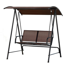 Gardeon Outdoor Swing Chair Garden Bench Furniture Canopy 2 Seater Brown - RnR Galore