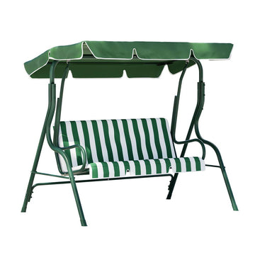 Gardeon Outdoor Swing Chair Garden Bench Furniture Canopy 3 Seater White Green - RnR Galore