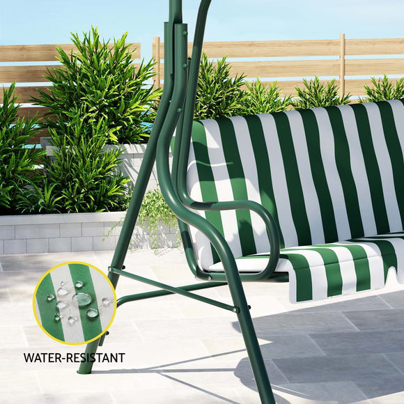 Gardeon Outdoor Swing Chair Garden Bench Furniture Canopy 3 Seater White Green - RnR Galore