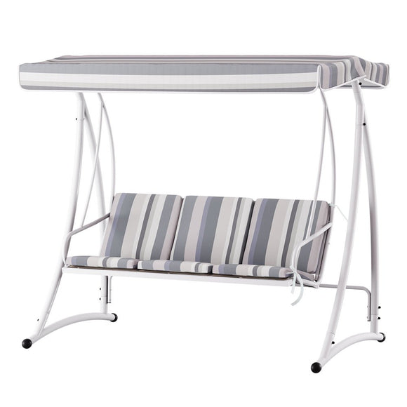 Gardeon Outdoor Swing Chair Garden Bench Furniture Canopy 3 Seater White Grey - RnR Galore