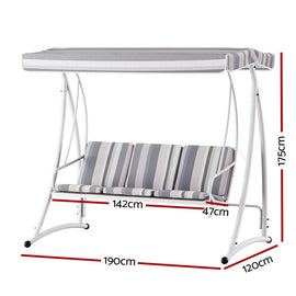 Gardeon Outdoor Swing Chair Garden Bench Furniture Canopy 3 Seater White Grey - RnR Galore
