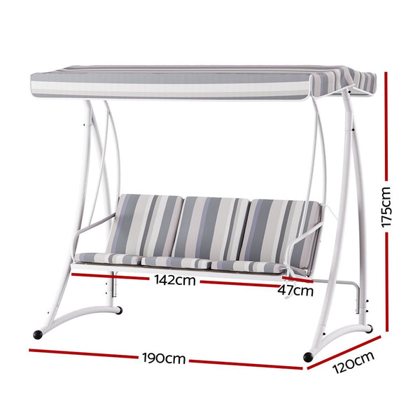 Gardeon Outdoor Swing Chair Garden Bench Furniture Canopy 3 Seater White Grey - RnR Galore