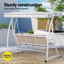 Gardeon Outdoor Swing Chair Garden Bench Furniture Canopy 3 Seater White Grey - RnR Galore