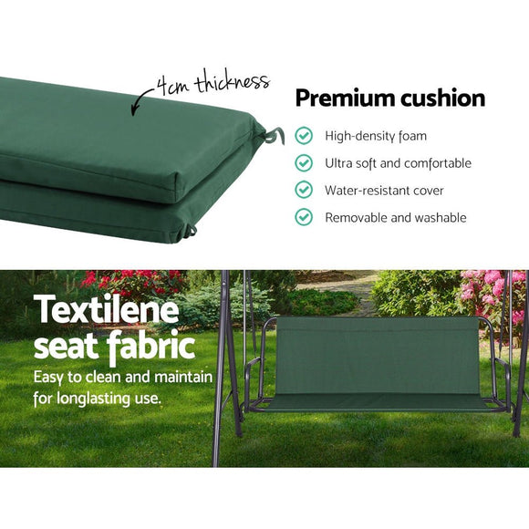 Gardeon Outdoor Swing Chair Garden Chair Bench Furniture Canopy 3 Seater Green - RnR Galore
