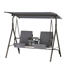 Gardeon Outdoor Swing Chair Garden Chair Canopy Cup Holder 2 Seater Grey - RnR Galore
