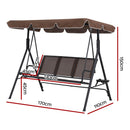 Gardeon Outdoor Swing Chair Garden Chair Canopy Cup Holder 3 Seater Brown - RnR Galore