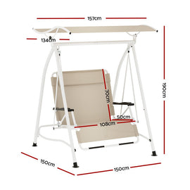 Gardeon Outdoor Swing Chair Garden Lounger Furniture Canopy 2 Seater Beige - RnR Galore