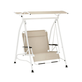 Gardeon Outdoor Swing Chair Garden Lounger Furniture Canopy 2 Seater Beige - RnR Galore